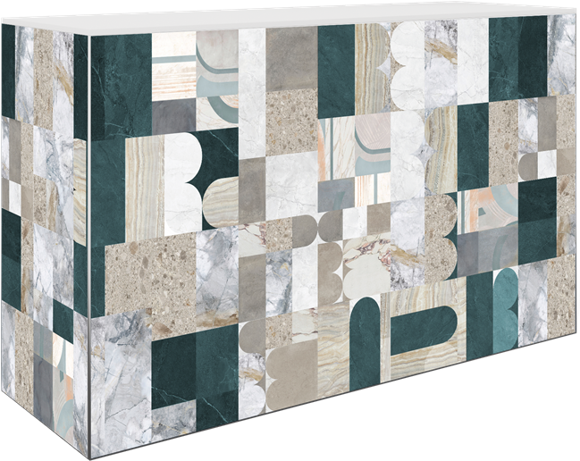 Art Series Service Bar Counter - Geo Stone  - White  Top - 60 x 180 x 110cm H